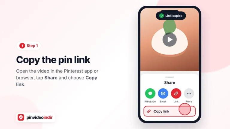 Copy link option in the Pinterest share menu