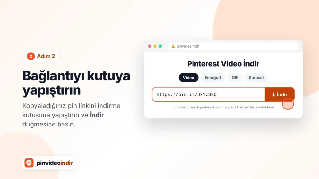 Pinterest pin bağlantısını indirme kutusuna yapıştırma