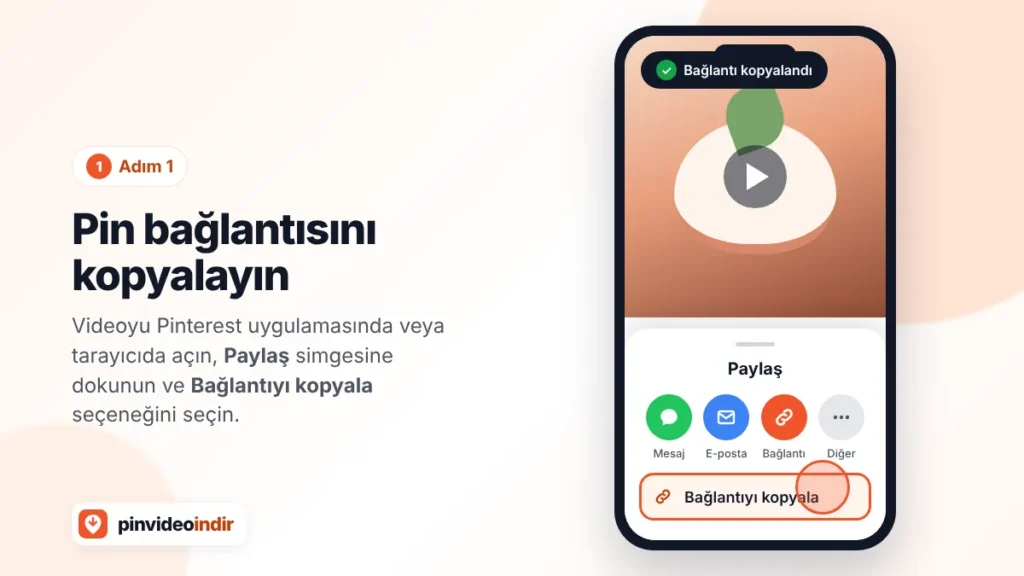 Pinterest uygulamasında Paylaş menüsünden Bağlantıyı kopyala seçeneği