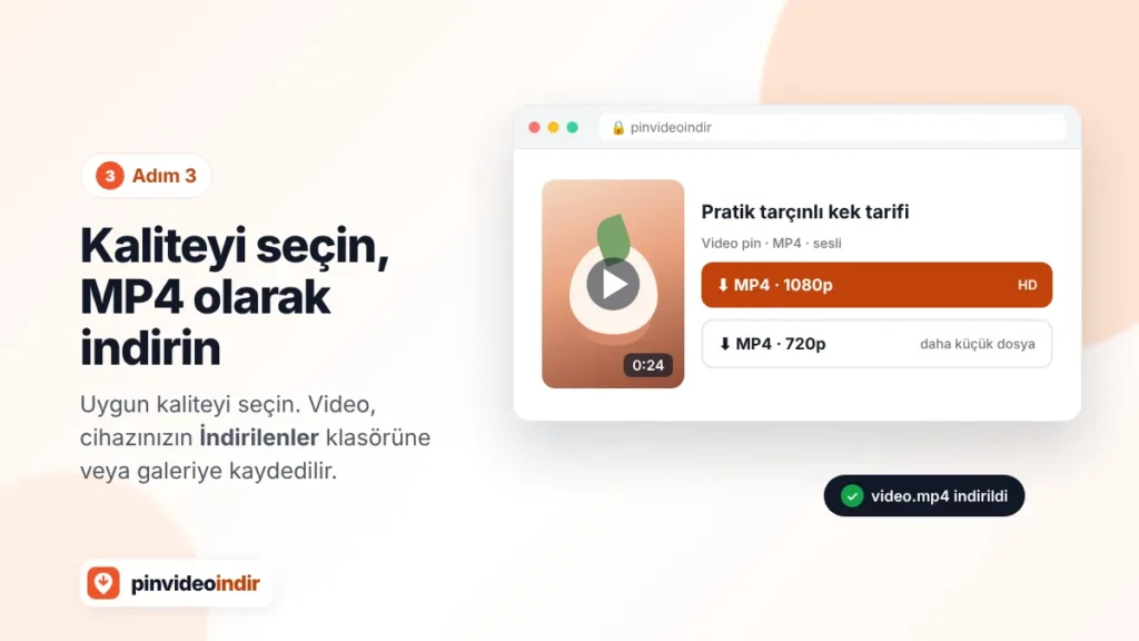 Pinterest videosunu 1080p veya 720p MP4 olarak indirme seçenekleri